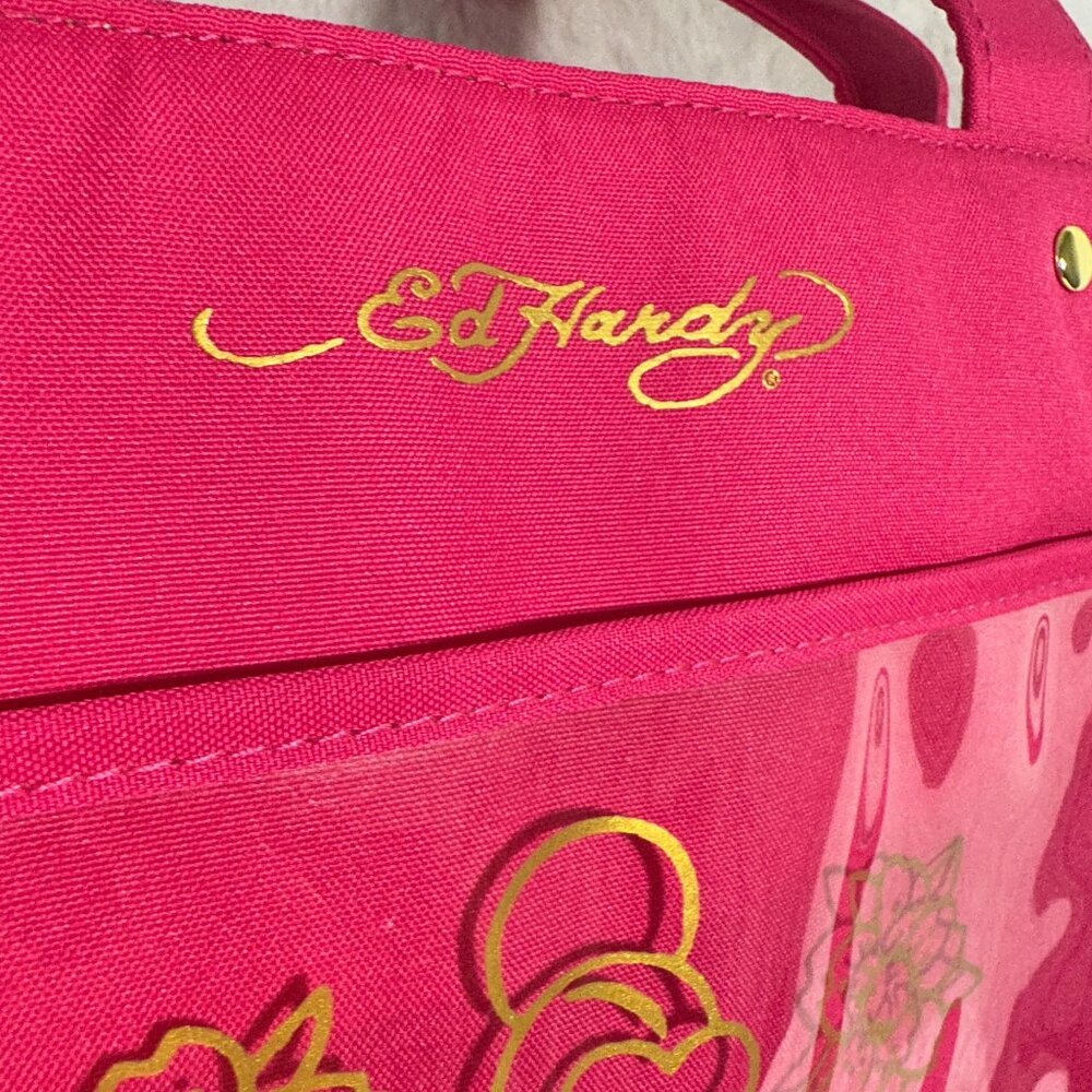Ed Hardy Pink Tote beach travel bag Bag Gold Skull & Flowers Design "Do Or Die" - Picture 4 of 9